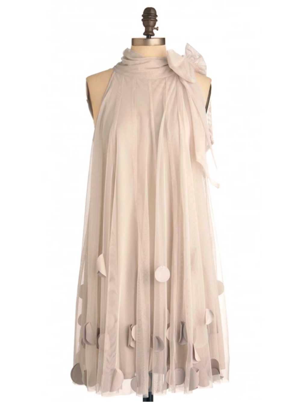 Ryu Sleeveless Cream Tulle A-Line Dress with Bow Neck